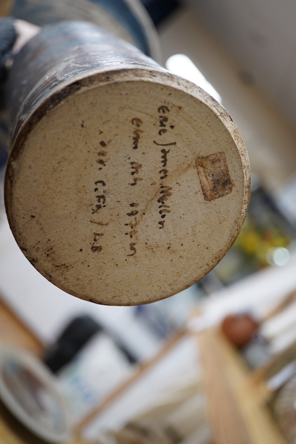 Eric James Mellon (1925-2014), a figural bottle vase, top rim chipped, inscribed to the base, together with a signed fragment, largest 42cm high